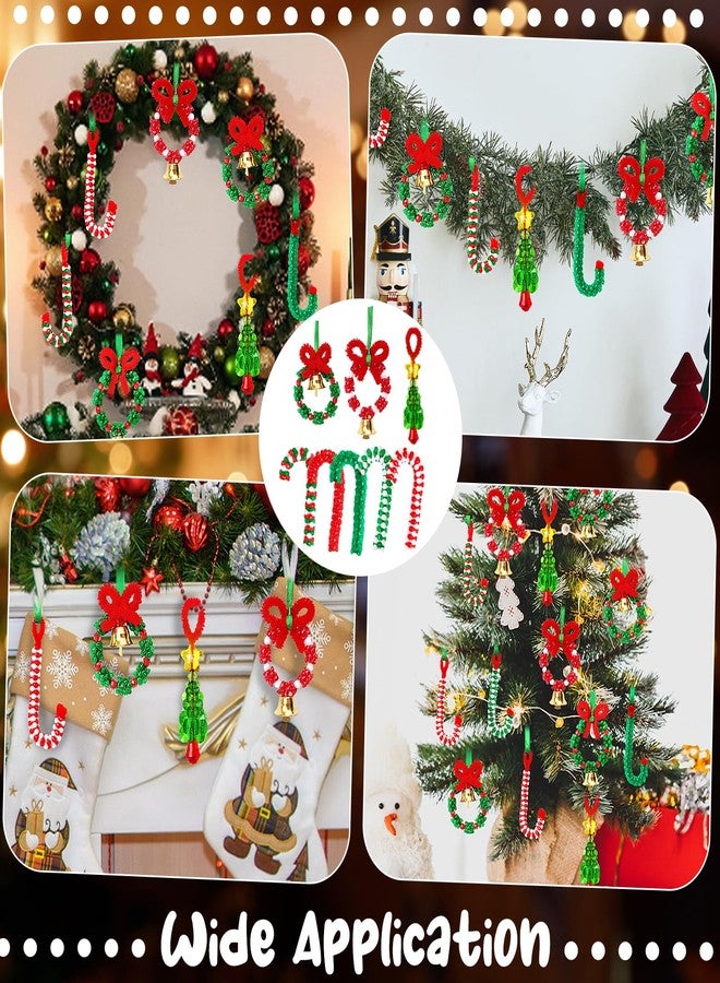 AWHETIE Christmas Crafts for Adults Kids,55 Sets Christmas Beaded Ornament Kit,Including 20 Pcs Wreath with Bell/5 Pcs Tree/30 Pcs Candy Cane,Holiday Tree Decorations Party Supplies - Image 4